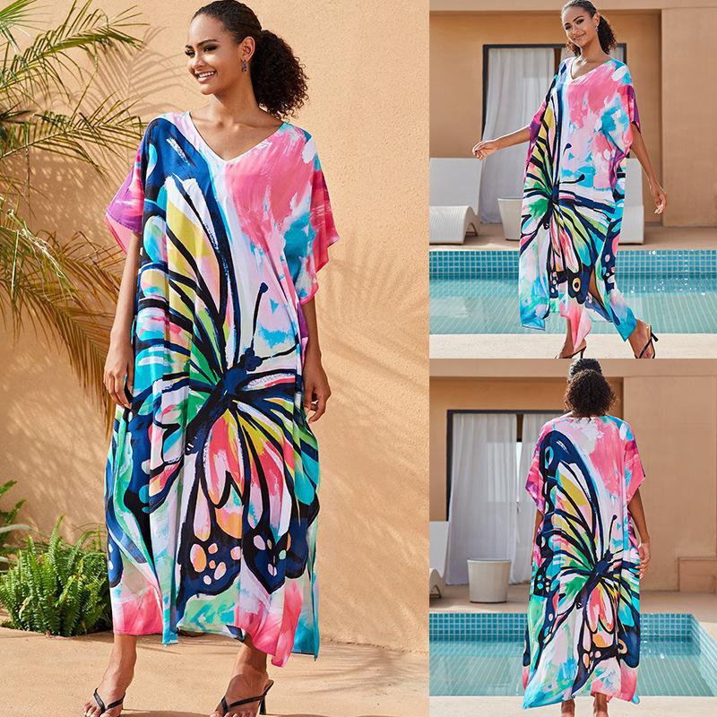 Rayon Printing Beach Cover up Robe Vacation Sun Protection Shirt Bikini Cover Bella Mia
